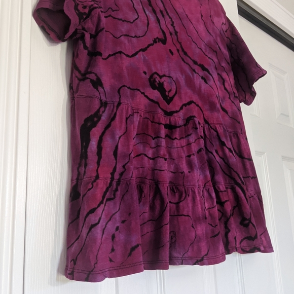 Reverse Tie Dye Geode L Womens T Shirt Tiered Peplum Cotton Large Pink Black - Picture 3 of 8